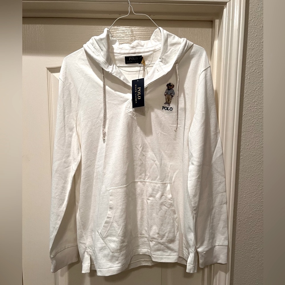 Polo by Ralph Lauren Off White Polo Bear Logo Rugby Hoodie size medium
